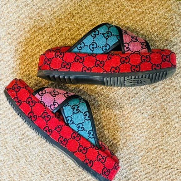Gucci Angelina GG Logo Multicolor Slides Sandals EU 36.5 US 6.5-7 - Picture 5 of 8